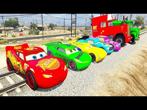 SPIDERMAN McQueen Friends TWIN Ramp JUMP Challenge ! SUPERHERO HULK Disney Cars MACK TRUCK  - GTA V