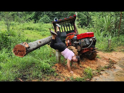 Agricultural vehicle transporting timber, my unexpected fall