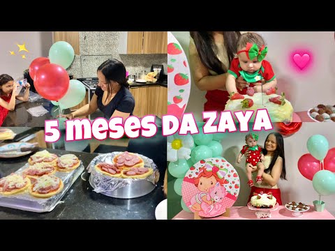 MESVERSARIO DA ZAYA - FIZEMOS O BOLO PREPAREI TUDO EM CASA - MORANGUINHO 🍓