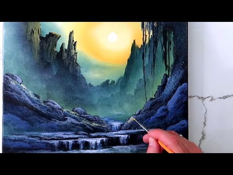 How to Paint Deep Rocky Waterfall | Step by Step Acrylic Landscape Painting Techniques