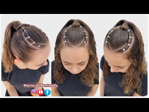 Penteado Fácil com Elásticos para Escola 😍| Easy School Hairstyle with Elastics for Girls 🥰