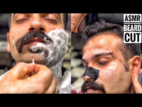 ASMR BEARD CUT AND Head Massage• Eyebrow plucking, moustache trimming