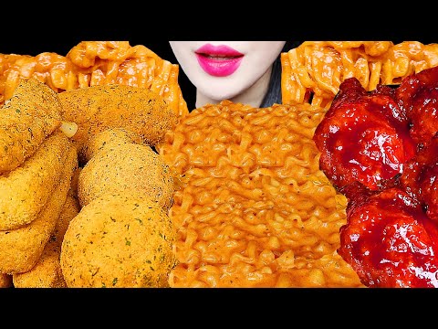 ASMR CHEESY CARBO FIRE NOODLE, CHICKEN, CHEESE BALL 까르보불닭 뿌링클 치킨 치즈볼 먹방 EATING SOUNDS MUKBANG