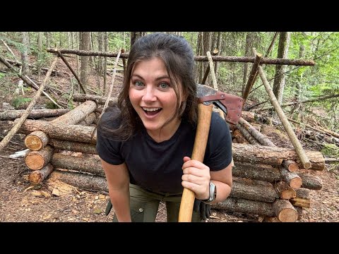 I Built a Bushcraft Log Cabin Alone in the Forest