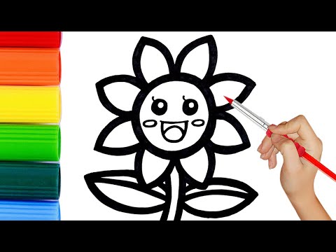 How To Draw Flower With Rainbow Colors For Kids