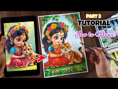 Cute Maa Durga Drawing, Maa Durga Drawing tutorial, coloring Tutorial PART 2