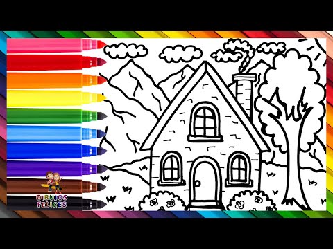 Dibuja y Colorea Una Casa En Las Montañas 🏠⛰️🌳☀️☁️🌈 Dibujos Para Niños