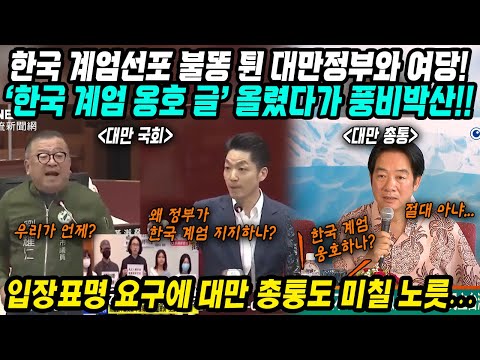 대만반응│한국 계엄 옹호 글 올린 대만 집권여당 민진당│야당과 국민의 분노와 입장표명 요구│불똥 튄 대만총통도 대만정부도 여당도 지금 미칠지경…│중국어로[路]