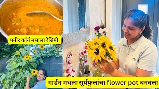 गार्डन मधला सूर्यफुलांचा flower pot बनवला | Beautiful sunflowers पनीर कॉर्न मसाला रेसिपी #1361