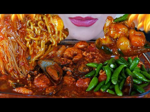 ASMR SEBLAK PEDAS JAMUR ENOKI, BAKSO, KERANG IJO, UDANG | ASMR MUKBANG INDONESIA