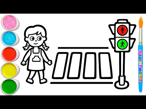 Gambar Penyeberangan Pejalan Kaki Menggambar, Melukis, Mewarnai untuk Anak 🚸🚦 Belajar Bersamaku #400