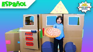 Ryan finge jugar con la caja de entrega de pizza Fort
