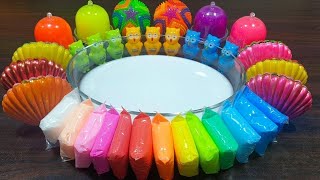 Rainbow clay ! Mixing random things into glossy slime ! Relaxing slime videos !!!