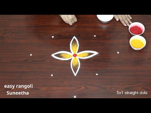 easy rangoli designs for beginners with 5 dots🌸simple kolam designs🌸daily muggulu rangoli easy