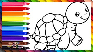 Draw And Color A Cute Turtle 🐢🌊🌈 Drawings For Kids