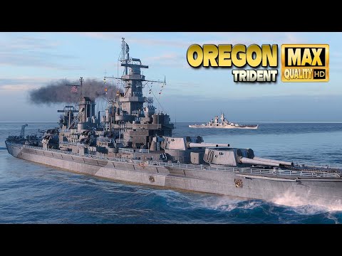 Battleship Oregon hits hard on map Trident   World of Warships