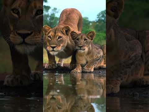 Cub following mother #lion #lioncub #to