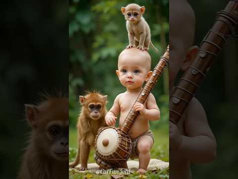 Baby Monkey Dance 🤣| #cutebaby #funnyanimals #chicken #monkey #funnyvideo #viralshorts #1063