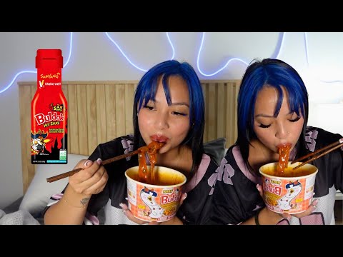 eating spicy rosé buldak glass noodles