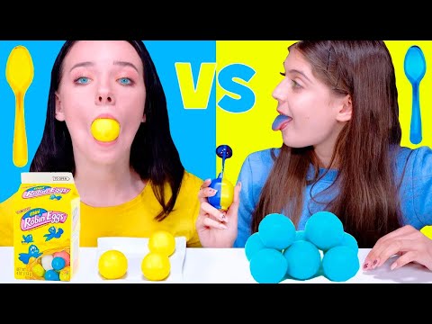 ASMR Full Video Blue Yellow Food Eating Challenge Candy Race Mukbang