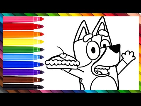 Dibuja y Colorea A Bluey Con Un Pastel 🐶🍰💙🌈 Dibujos Para Niños