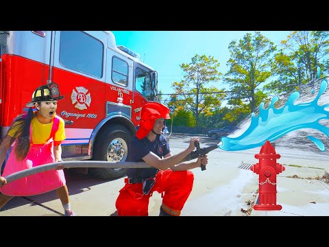 Last to Leave the Fire Truck Wins!  Ellie Learns About Firefighters #withme