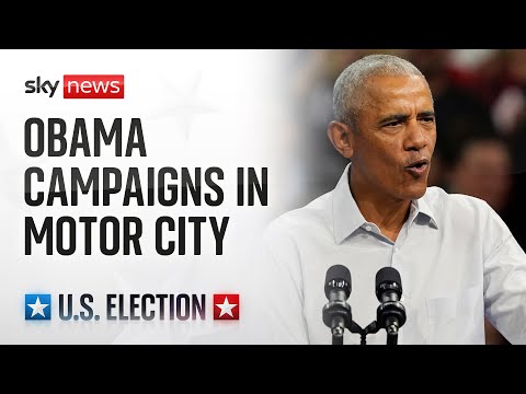 Former US President Barack Obama addresses a rally in Detroit in Michigan