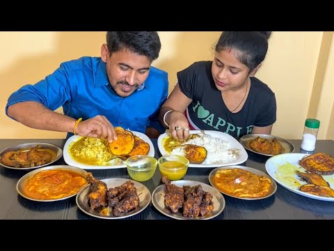 Chicken Masala+Egg Curry+Fish Curry+Dal+Rice Eating Challenge In Hindi