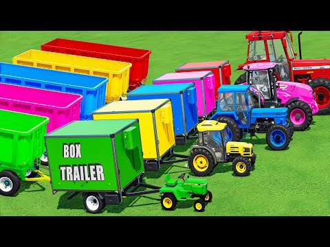 TRANSPORTING SMALL & BIG TRACTORS! BOX TRAILER & SUNFLOWER TRANSPORT TO MUDDY GARAGE! FS22