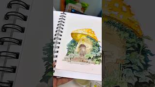 第九集【蘑菇屋】 #watercolor #art #树叶画 #drawing #水彩 #painting