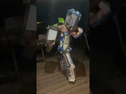 DIY Beer Box Armor Knight Performs Dance While Partying