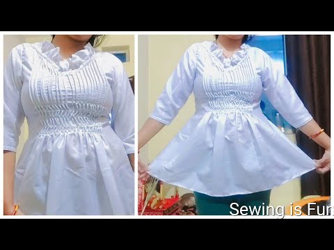 Dramatic pintuck work tunic top cutting and stitching tutorial,#sewingisfun ,how to make frock top