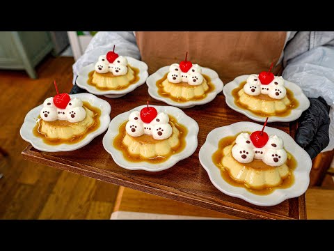 Japanese home-made pudding in the traditional way! Custard cream pudding│Korean Cafe