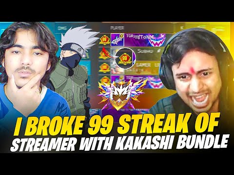 Kakashi Hatake Bundle Broke 99 Winning Streak of Streamer😱 He Got Angry😡 Garena Freefire