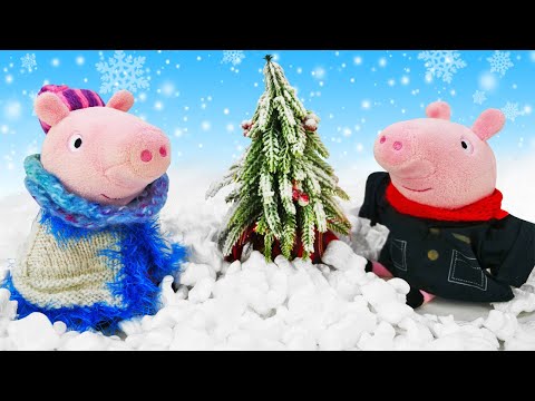 Buon Natale, Peppa e George! Video per bambini con i giocattoli di Peppa Pig. Scuola Allegra