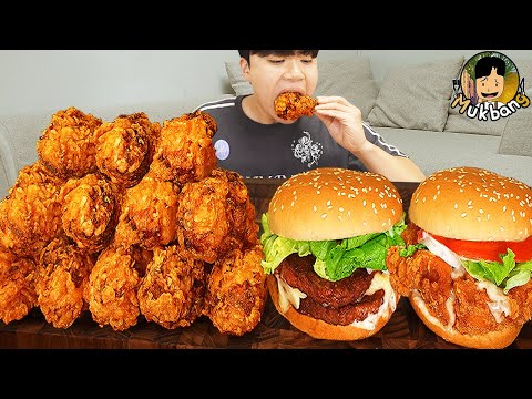 ASMR MUKBANG 맘스터치 양념 치킨먹방! 치즈 햄버거 치즈스틱 후라이드치킨 & 레시피 CRISPY FRIED CHICKEN CHEESE BURGER EATING SOUND!