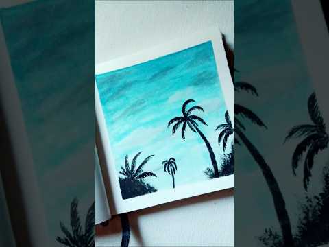 سماء مغيوم ☁️🌴رسمت مصغرة رسمتها مؤخرًا لمطلة الفن الخاصة بي.#short #art #viral #ytshort