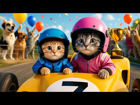 🏆 Cat Family Car Race Adventure! | Mother & Daughter Win the Big Race 🐱✨