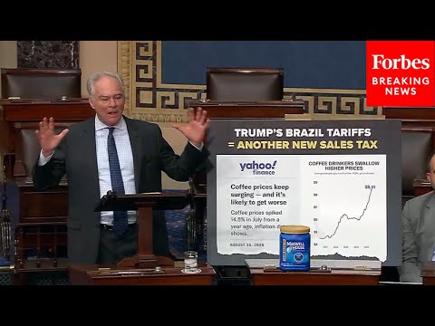 YouTube video thumbnail: 'Enough Is Enough': Time Kaine Demands End To Trump's National Emergency Used To Implement Tariffs