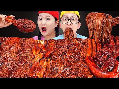 ASMR MUKBANG 직접 만든 불닭짜장버섯 짜파게티 먹방 &amp; 레시피 FRIED CHICKEN &amp; BLACK BEAN NOODLES COMY VLOG 코미 브이로그