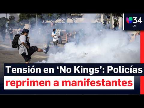 Manifestantes enfrentan a autoridades: Policía reprime protesta ‘No Kings’ en Los Ángeles