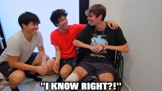 Caleb being in a wheelchair for about 5 minutes 