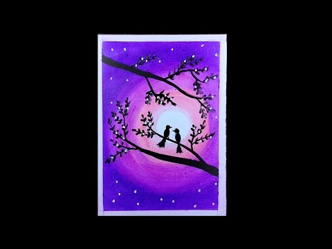 Night moon scenery drawing || easy drawing for beginners || oil pastel drawing #art #drawing