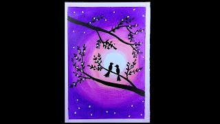 Night moon scenery drawing || easy drawing for beginners || oil pastel drawing #art #drawing