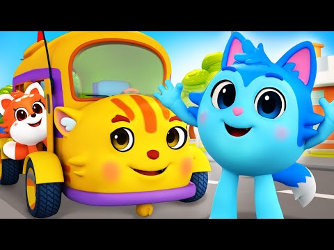 Wheels On The Kitty Bus + Educational Song | Funny Kids Songs & Nursery Rhymes by Animal Cars