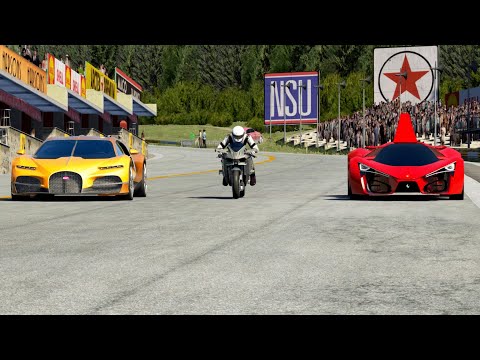 Kawasaki Ninja H2R Supercharged vs  Bugatti Tourbillon vs Ferrari F80 Concept at Old SPA