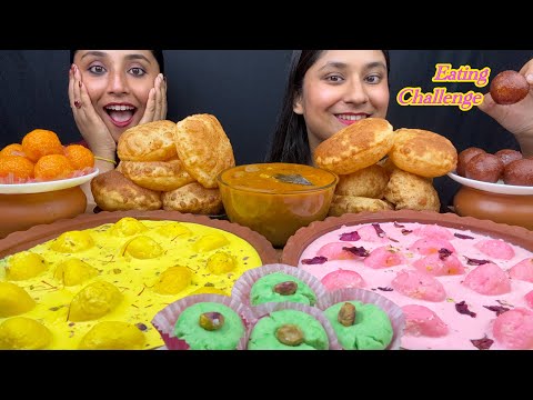 Eating Two Type of Rasmalai,Kachori with Aloo Sabji and Different Type of Sweet|Food Challenge