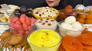 ASMR EATING RASMALAI,RASGULLA,GULAB JAMUN,JALEBI,LADDU,KHEER