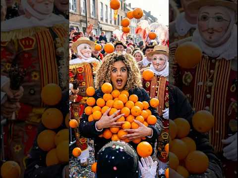 Combien d’oranges Zoé va-t-elle récolter ? 🍊🎉 #binche #carnaval #folklore #belgique #shorts