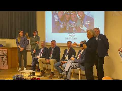 Gabriella Paruzzi, Lisa Vittozzi, Sandro Vanoi alla festa dei 4 della staffetta oro a Lillehammer